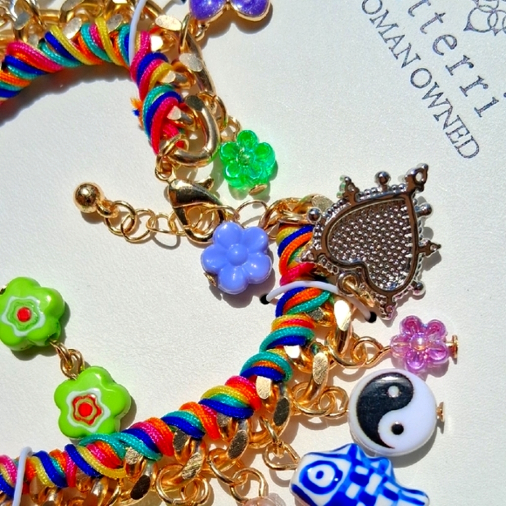 Multicolor Ceramic & Cubic Zirconia Charm Bracelet. NIB. Absolutely Gorgeous!!💜 - Picture 11 of 13